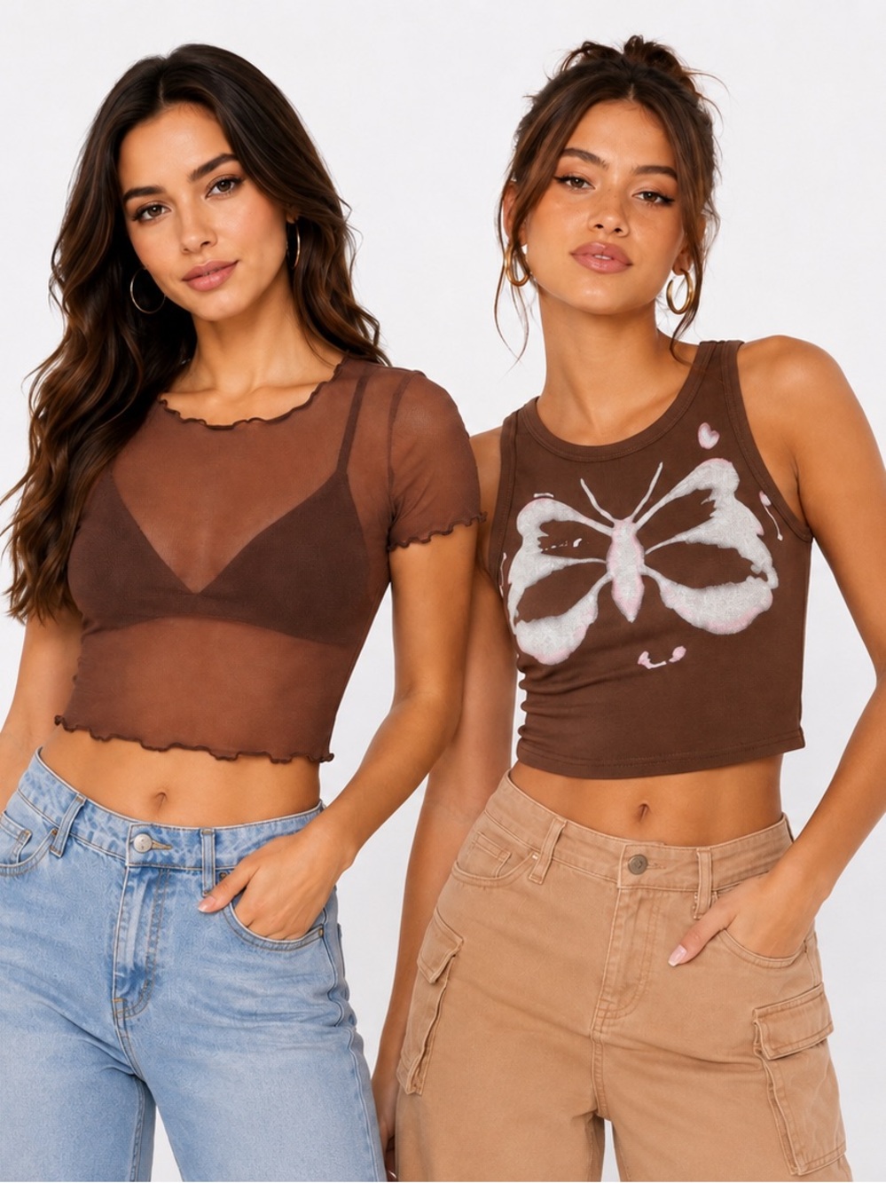 🤎 Y2K Brown Crop Top Bundle | 2 Tops | Size Small 🦋